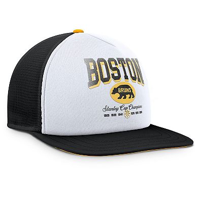 Men's Fanatics White/Black Boston Bruins Decades Collection Foam Front Snapback Hat
