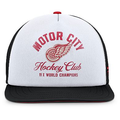 Men's Fanatics White/Black Detroit Red Wings Decades Collection Foam Front Snapback Hat