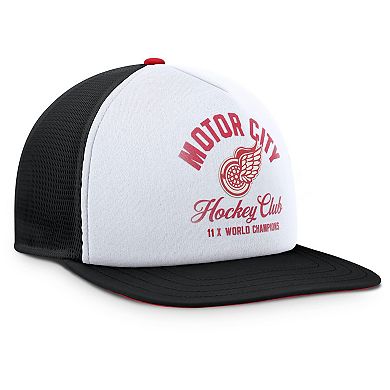 Men's Fanatics White/Black Detroit Red Wings Decades Collection Foam Front Snapback Hat