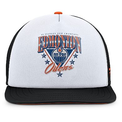 Men's Fanatics White/Black Edmonton Oilers Decades Collection Foam Front Snapback Hat