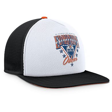 Men's Fanatics White/Black Edmonton Oilers Decades Collection Foam Front Snapback Hat
