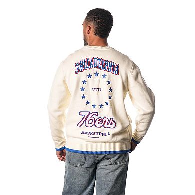 Unisex The Wild Collective Cream Philadelphia 76ers Jacquard Knit Pullover Sweater