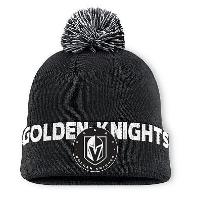 Men's Fanatics Black Vegas Golden Knights Fundamental High Stick Cuffed Knit Hat with Pom