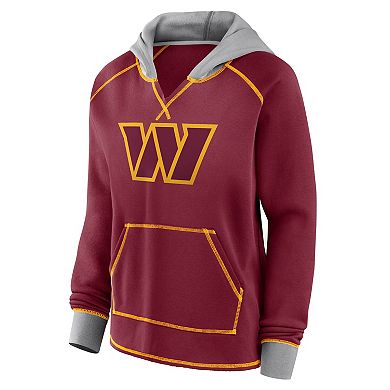 Women's Logo Athletic Burgundy Washington Commanders Boom Fleece Pullover V-Neck Hoodie