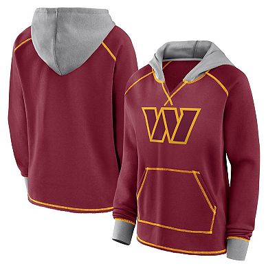 Women's Logo Athletic Burgundy Washington Commanders Boom Fleece Pullover V-Neck Hoodie