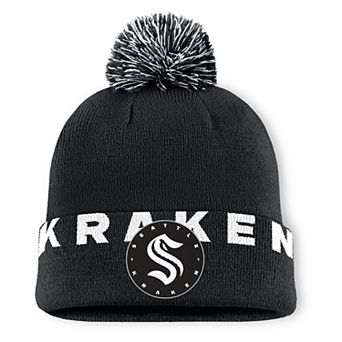 Men's Fanatics Black Seattle Kraken Fundamental High Stick Cuffed Knit Hat with Pom