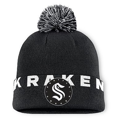 Men's Fanatics Black Seattle Kraken Fundamental High Stick Cuffed Knit Hat with Pom