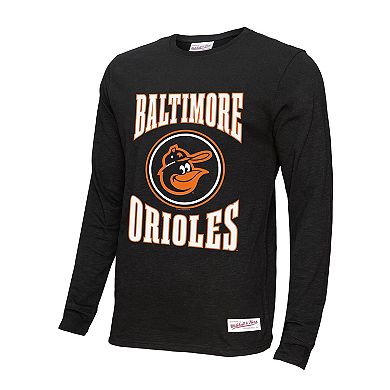 Men's Mitchell & Ness Black Baltimore Orioles Arched Logo Slub Long Sleeve T-Shirt