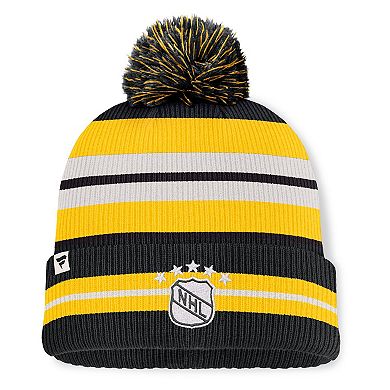 Men's Fanatics Black/Cream Boston Bruins Decades Collection Cuffed Knit Hat with Pom