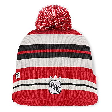 Men's Fanatics Red/Cream Detroit Red Wings Decades Collection Cuffed Knit Hat with Pom
