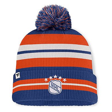 Men's Fanatics Blue/Cream Edmonton Oilers Decades Collection Cuffed Knit Hat with Pom