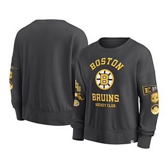 Women's Fanatics Black Boston Bruins Oversized Vintage Go Team Pullover Sweatshirt