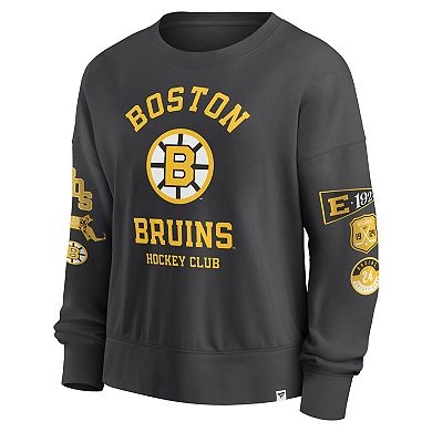 Women's Fanatics Black Boston Bruins Oversized Vintage Go Team Pullover Sweatshirt