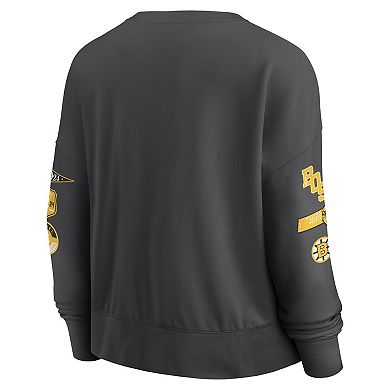 Women's Fanatics Black Boston Bruins Oversized Vintage Go Team Pullover Sweatshirt