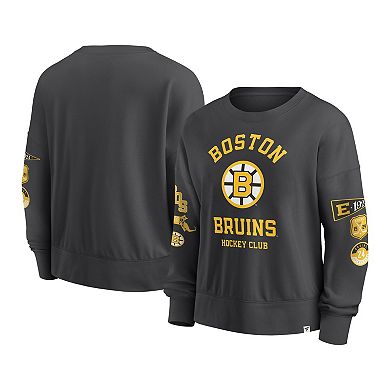 Women's Fanatics Black Boston Bruins Oversized Vintage Go Team Pullover Sweatshirt