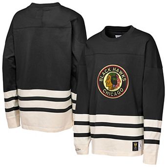 Youth Mitchell & Ness Black Chicago Blackhawks Chainstitch Heavyweight Long Sleeve Top