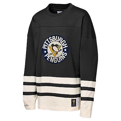 Youth Mitchell & Ness Black Pittsburgh Penguins Chainstitch Heavyweight Long Sleeve Top