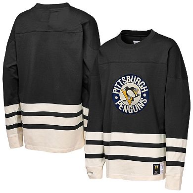 Youth Mitchell & Ness Black Pittsburgh Penguins Chainstitch Heavyweight Long Sleeve Top