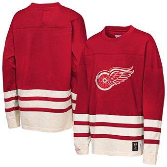 Youth Mitchell & Ness Red Detroit Red Wings Chainstitch Heavyweight Long Sleeve Top