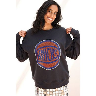 Women's Terez Black New York Knicks Gemstone Logo Pullover Sweatshirt