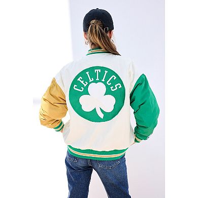 Women's Terez White Boston Celtics Full-Snap Bomber Jacket