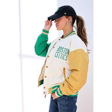 Women's Terez White Boston Celtics Full-Snap Bomber Jacket
