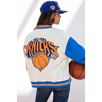 Women's Terez White New York Knicks Full-Snap Bomber Jacket