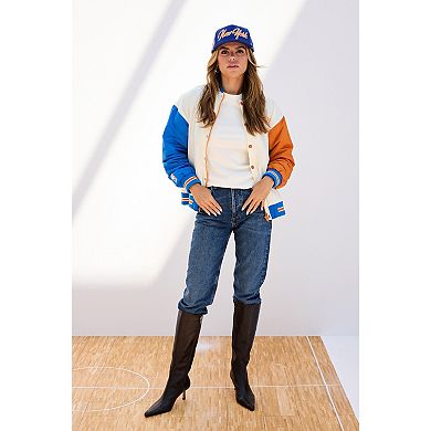 Women's Terez White New York Knicks Full-Snap Bomber Jacket