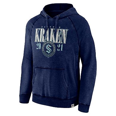 Men's Fanatics Heather Deep Sea Blue Seattle Kraken Shoulder-To-Shoulder Raglan Pullover Hoodie