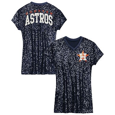 Girls Youth Navy Houston Astros Sequin V-Neck Dress