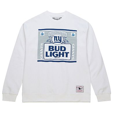 Men's Mitchell & Ness x Bud Light White New York Giants The Crest Pullover Sweatshirt
