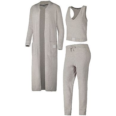 "Women's Tan LSU Tigers Three-Piece Fuzzy Knit Cropped Tank Top, Jogger Pants & Longline Cardigan Set"
