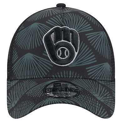 Men's New Era Black Milwaukee Brewers 9FORTY A-Frame Trucker Adjustable Hat