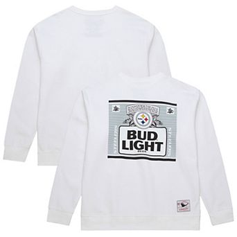 Men's Mitchell & Ness White Pittsburgh Steelers NFL x Bud Light The Crest Pullover Sweatshirt