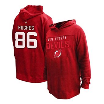 Women's Profile Jack Hughes Red New Jersey Devils Plus Size Name & Number Thermal Pullover Hoodie
