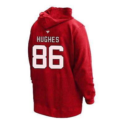 Women's Profile Jack Hughes Red New Jersey Devils Plus Size Name & Number Thermal Pullover Hoodie