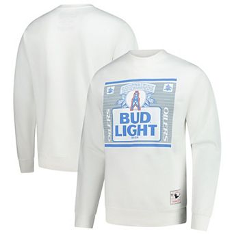 Men's Mitchell & Ness White Houston Oilers NFL x Bud Light The Crest Pullover Sweatshirt
