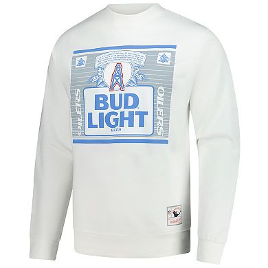 Men's Mitchell & Ness White Houston Oilers NFL x Bud Light The Crest Pullover Sweatshirt