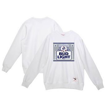 Men's Mitchell & Ness White New England Patriots NFL x Bud Light The Crest Pullover Sweatshirt