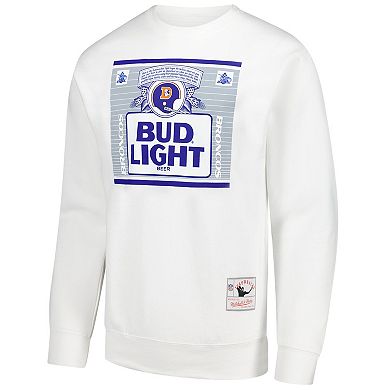 Men's Mitchell & Ness x Bud Light White Denver Broncos The Crest Pullover Sweatshirt