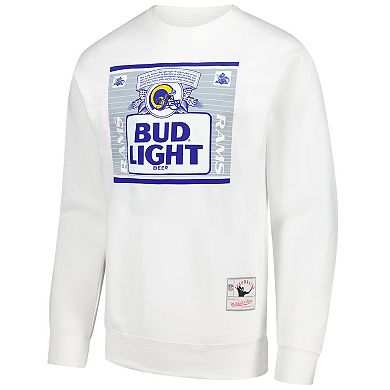Men's Mitchell & Ness x Bud Light White Los Angeles Rams The Crest Pullover Sweatshirt