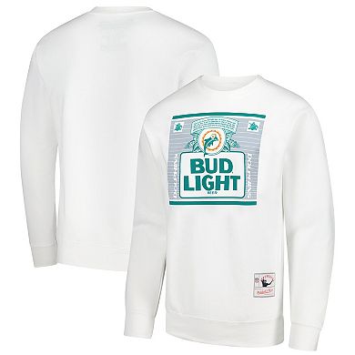 Men's Mitchell & Ness x Bud Light White Miami Dolphins The Crest Pullover Sweatshirt