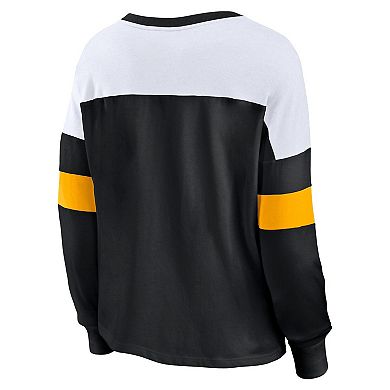 Women's Fanatics Black Pittsburgh Penguins Take the Shot Long Sleeve Lace-Up V-Neck T-Shirt