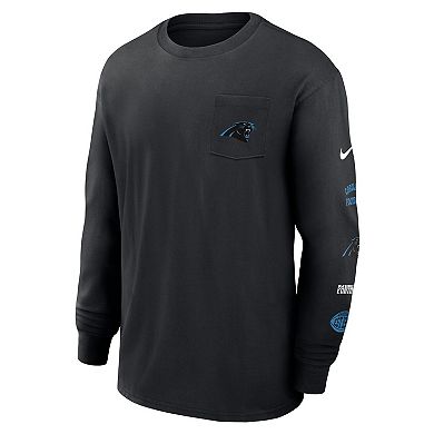 Men's Nike Black Carolina Panthers Rewind Heavy Max 90 Pocket Long Sleeve T-Shirt