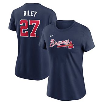 Women's Nike Austin Riley Navy Atlanta Braves Cooperstown Collection Fuse Name & Number T-Shirt