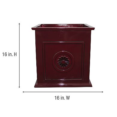 Southern Patio Colony 16 Inch Square Resin Outdoor Planter Urn, Oxblood Red