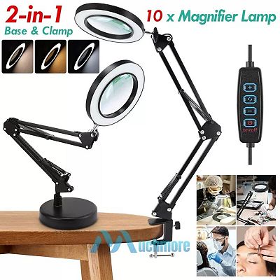 10X Magnifying LED Glass Desk Lamp Black