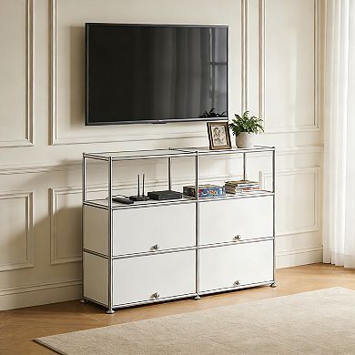 Modern Modular Metal Sideboard, 4-Tier Grid Storage Cabinet Buffet with 4 Drop-Down Doors