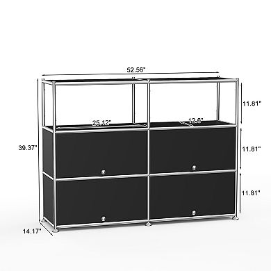 Modern Modular Metal Sideboard, 4-Tier Grid Storage Cabinet Buffet with 4 Drop-Down Doors