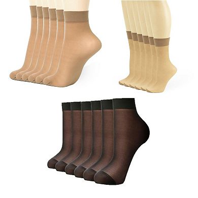Women's Stay-Up Nylon Ankle Highs Regular and Queen Sizes in 6-Pair Packs